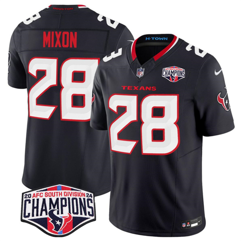 Men's Houston Texans #28 Joe Mixon Navy F.U.S.E. 2024 AFC South Division Champions Vapor Limited Stitched Football Jersey Men's Houston Texans #28 Joe Mixon Navy F.U.S.E. 2024 AFC South Division Champions Vapor Limited Stitched Football Jersey