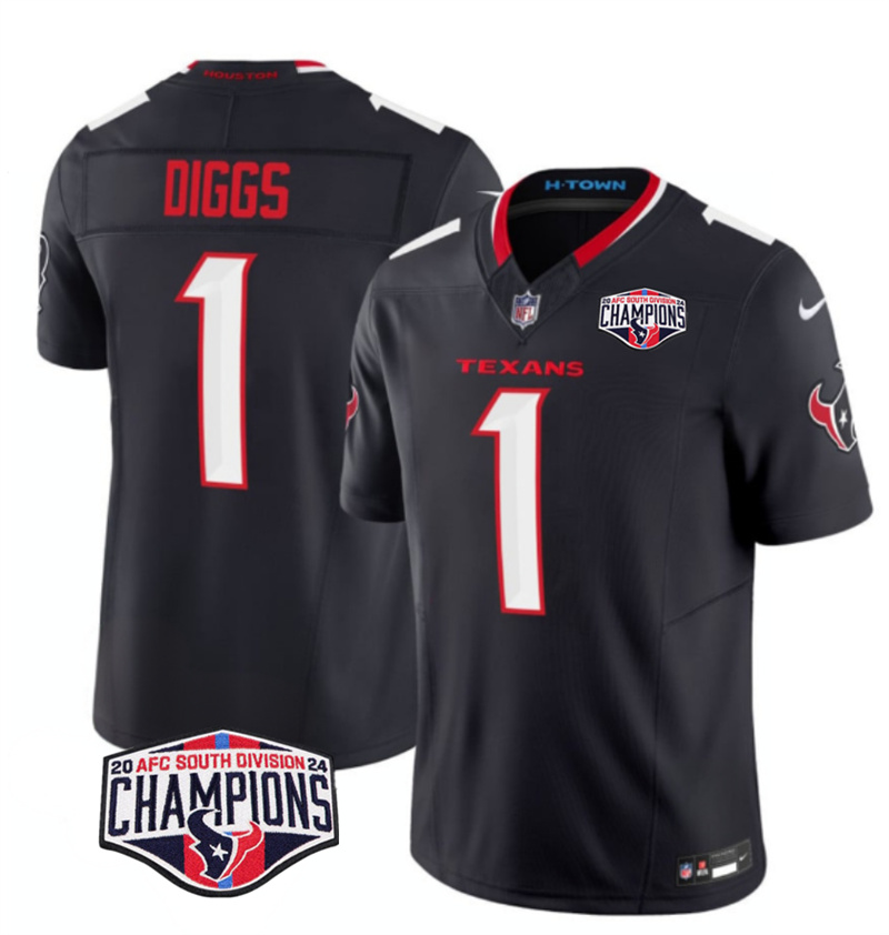 Men's Houston Texans #1 Stefon Diggs Navy F.U.S.E. 2024 AFC South Division Champions Vapor Limited Stitched Football Jersey Men's Houston Texans #1 Stefon Diggs Navy F.U.S.E. 2024 AFC South Division Champions Vapor Limited Stitched Football Jersey