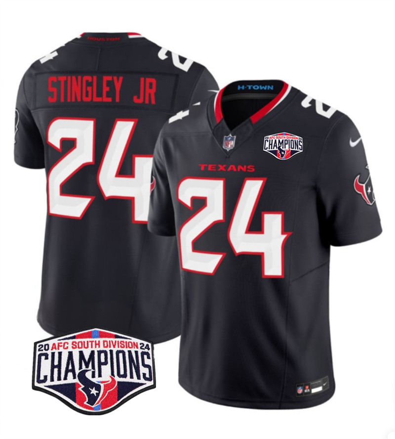 Men's Houston Texans #24 Derek Stingley Jr. Navy F.U.S.E. 2024 AFC South Division Champions Vapor Limited Stitched Football Jersey Men's Houston Texans #24 Derek Stingley Jr. Navy F.U.S.E. 2024 AFC South Division Champions Vapor Limited Stitched Football Jersey