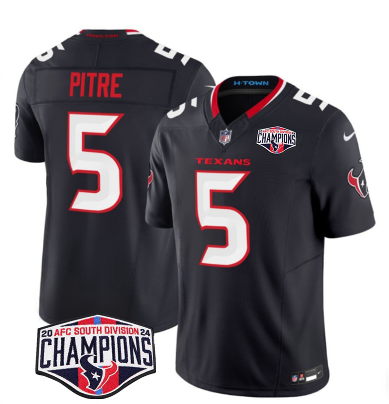 Men's Houston Texans #5 Jalen Pitre Navy F.U.S.E. 2024 AFC South Division Champions Vapor Limited Stitched Football Jersey Men's Houston Texans #5 Jalen Pitre Navy F.U.S.E. 2024 AFC South Division Champions Vapor Limited Stitched Football Jersey