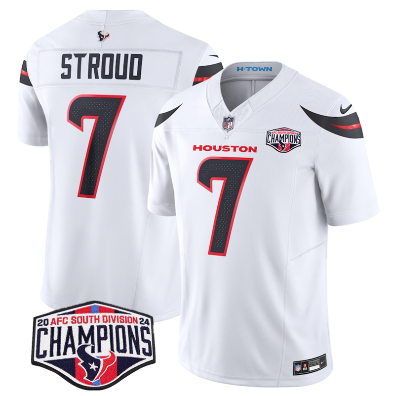 Men's Houston Texans #7 C.J. Stroud White F.U.S.E. 2024 AFC South Division Champions Vapor Limited Stitched Football Jersey Men's Houston Texans #7 C.J. Stroud White F.U.S.E. 2024 AFC South Division Champions Vapor Limited Stitched Football Jersey