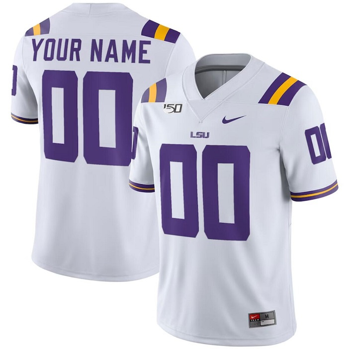 Men's LSU Tigers Customized White With 150th Patch Limited Stitched Jersey Men's LSU Tigers Customized White With 150th Patch Limited Stitched Jersey