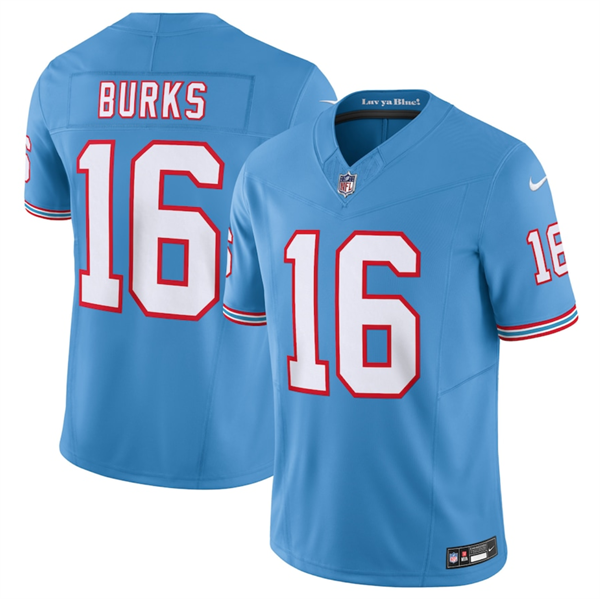 Men's Tennessee Titans #16 Treylon Burks Light Blue 2023 F.U.S.E. Vapor Limited Throwback Stitched Football Jersey Men's Tennessee Titans #16 Treylon Burks Light Blue 2023 F.U.S.E. Vapor Limited Throwback Stitched Football Jersey