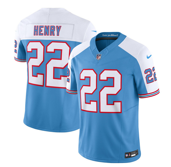 Men's Tennessee Titans #22 Derrick Henry Blue/White 2023 F.U.S.E. Vapor Limited Throwback Stitched Football Jersey Men's Tennessee Titans #22 Derrick Henry Blue/White 2023 F.U.S.E. Vapor Limited Throwback Stitched Football Jersey
