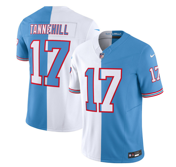 Men's Tennessee Titans #17 Ryan Tannehill White/Blue 2023 F.U.S.E. Split Vapor Limited Throwback Stitched Football Jersey Men's Tennessee Titans #17 Ryan Tannehill White/Blue 2023 F.U.S.E. Split Vapor Limited Throwback Stitched Football Jersey