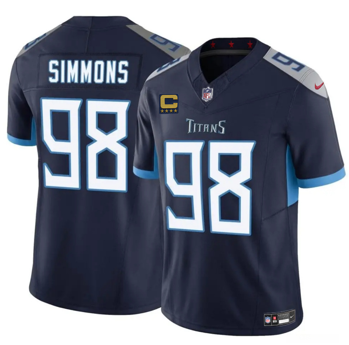 Men's Tennessee Titans #98 Jeffery Simmons Navy 2025 F.U.S.E. With 4-Star C Patch Vapor Limited Stitched Football Jersey Men's Tennessee Titans #98 Jeffery Simmons Navy 2025 F.U.S.E. With 4-Star C Patch Vapor Limited Stitched Football Jersey