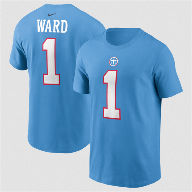Men's Tennessee Titans #1 Cameron Ward Light Blue Name & Number T-Shirt Men's Tennessee Titans #1 Cameron Ward Light Blue Name & Number T-Shirt