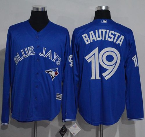 Blue Jays #19 Jose Bautista Blue New Cool Base Long Sleeve Stitched MLB Jersey Blue Jays #19 Jose Bautista Blue New Cool Base Long Sleeve Stitched MLB Jersey