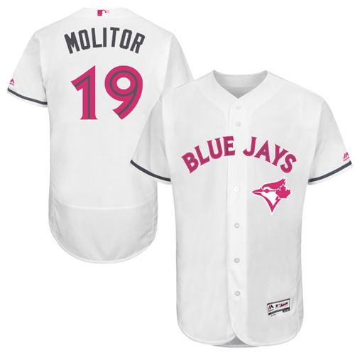 Blue Jays #19 Paul Molitor White Flexbase Authentic Collection Mother's Day Stitched MLB Jersey Blue Jays #19 Paul Molitor White Flexbase Authentic Collection Mother's Day Stitched MLB Jersey