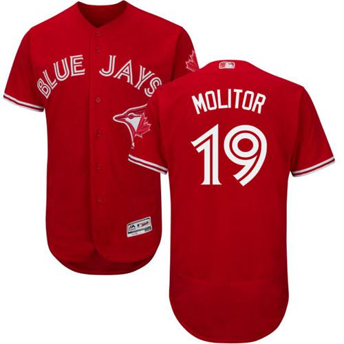 Blue Jays #19 Paul Molitor Red Flexbase Authentic Collection Canada Day Stitched MLB Jersey Blue Jays #19 Paul Molitor Red Flexbase Authentic Collection Canada Day Stitched MLB Jersey