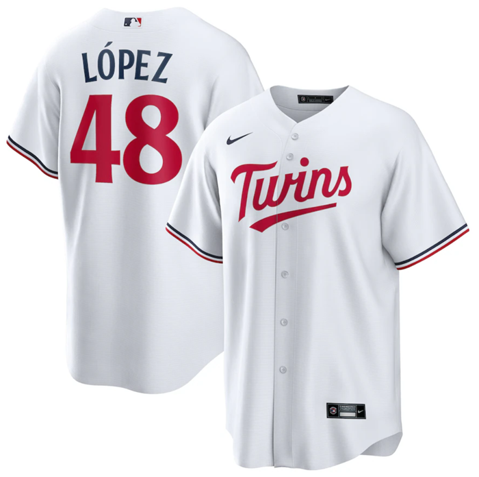 Men's Minnesota Twins #48 Jorge López White Cool Base Stitched Jersey Men's Minnesota Twins #48 Jorge López White Cool Base Stitched Jersey