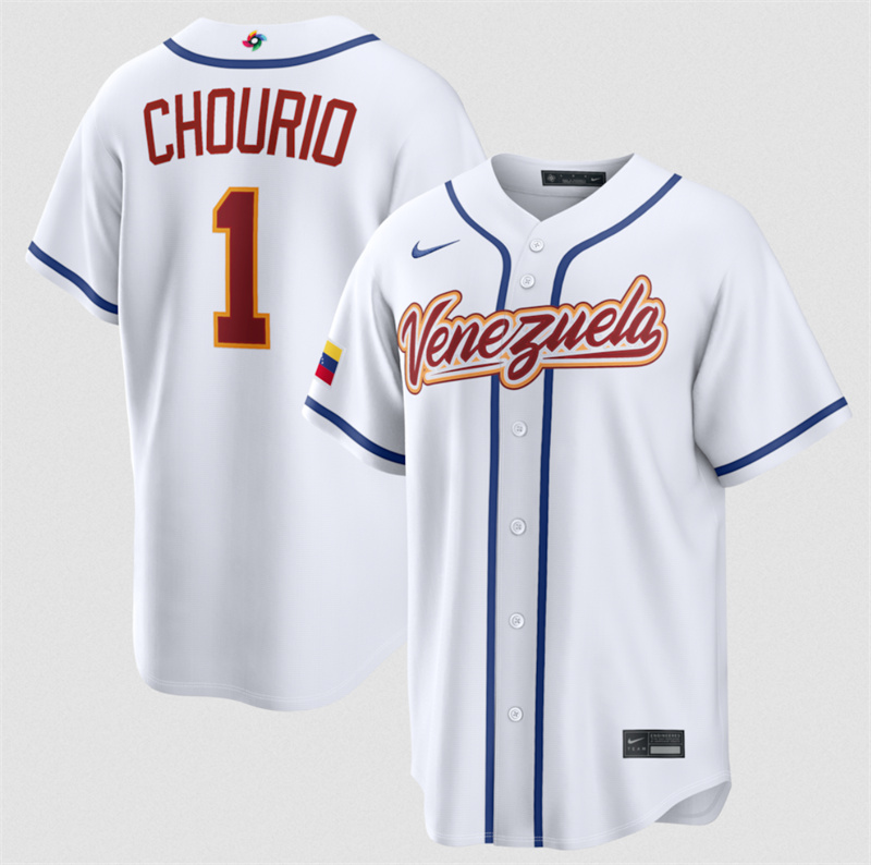 Men's Venezuela Baseball #1 Jackson Chourio White 2026 World Baseball Classic Home Stadium Stitched Jersey Men's Venezuela Baseball #1 Jackson Chourio White 2026 World Baseball Classic Home Stadium Stitched Jersey