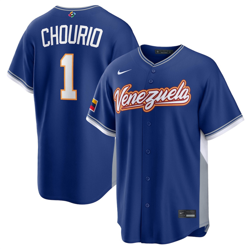 Men's Venezuela Baseball #1 Jackson Chourio Royal 2026 World Baseball Classic Home Stadium Stitched Jersey Men's Venezuela Baseball #1 Jackson Chourio Royal 2026 World Baseball Classic Home Stadium Stitched Jersey
