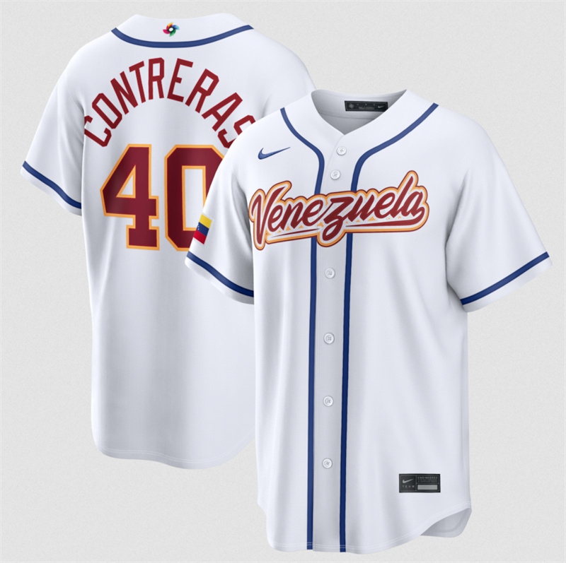 Men's Venezuela Baseball #40 Willson Contreras White 2026 World Baseball Classic Home Stadium Stitched Jersey Men's Venezuela Baseball #40 Willson Contreras White 2026 World Baseball Classic Home Stadium Stitched Jersey