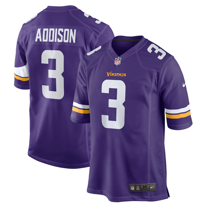 Men's Minnesota Vikings #3 Jordan Addison Purple Stitched Game Jersey Men's Minnesota Vikings #3 Jordan Addison Purple Stitched Game Jersey