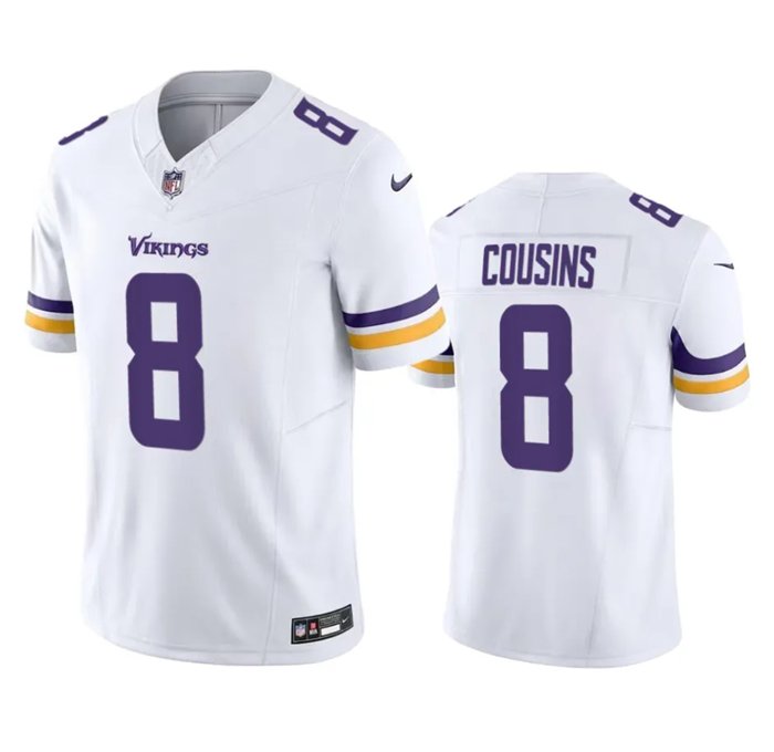 Men's Minnesota Vikings #8 Kirk Cousins White 2023 F.U.S.E. Vapor Untouchable Stitched Jersey Men's Minnesota Vikings #8 Kirk Cousins White 2023 F.U.S.E. Vapor Untouchable Stitched Jersey