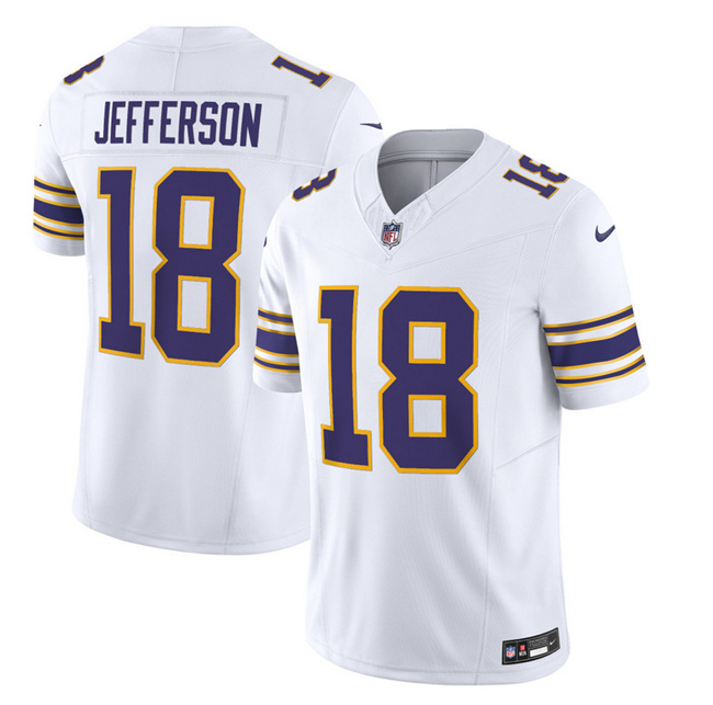 Men's Minnesota Vikings #18 Justin Jefferson White 2023 F.U.S.E. Vapor Untouchable Limited Stitched Jersey Men's Minnesota Vikings #18 Justin Jefferson White 2023 F.U.S.E. Vapor Untouchable Limited Stitched Jersey