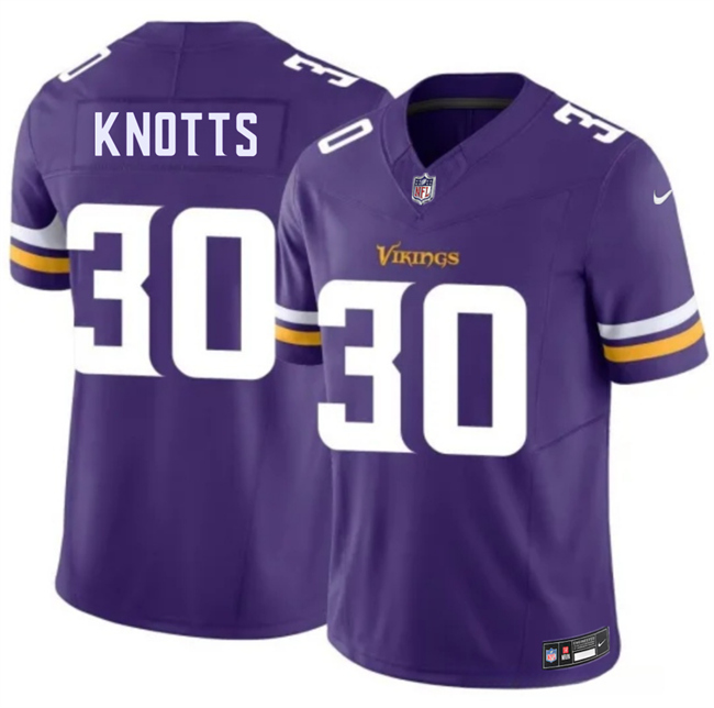 Men's Minnesota Vikings #30 Shaleak Knotts Purple 2026 Draft F.U.S.E. Vapor Untouchable Limited Stitched Jersey