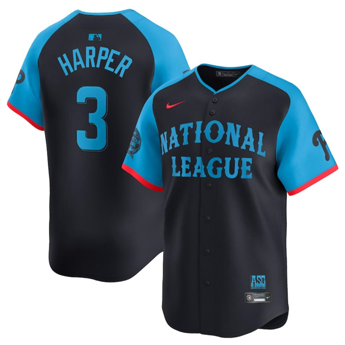 Men's National League #3 Bryce Harper Navy 2024 All-Star Limited Stitched Baseball Jersey Men's National League #3 Bryce Harper Navy 2024 All-Star Limited Stitched Baseball Jersey