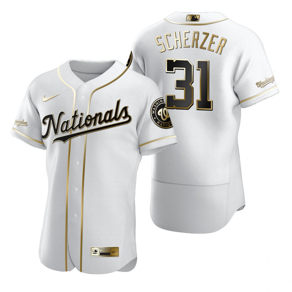 Washington Nationals #31 Max Scherzer White Nike Men's Authentic Golden Edition MLB Jersey Washington Nationals #31 Max Scherzer White Nike Men's Authentic Golden Edition MLB Jersey