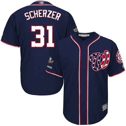 Nationals #31 Max Scherzer Navy Blue New Cool Base 2019 World Series Champions Stitched MLB Jersey Nationals #31 Max Scherzer Navy Blue New Cool Base 2019 World Series Champions Stitched MLB Jersey