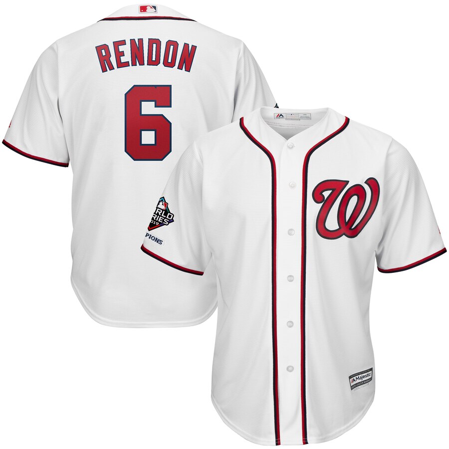 Washington Nationals #6 Anthony Rendon Majestic 2019 World Series Champions Home Official Cool Base Bar Patch Player Jersey White Washington Nationals #6 Anthony Rendon Majestic 2019 World Series Champions Home Official Cool Base Bar Patch Player Jersey White