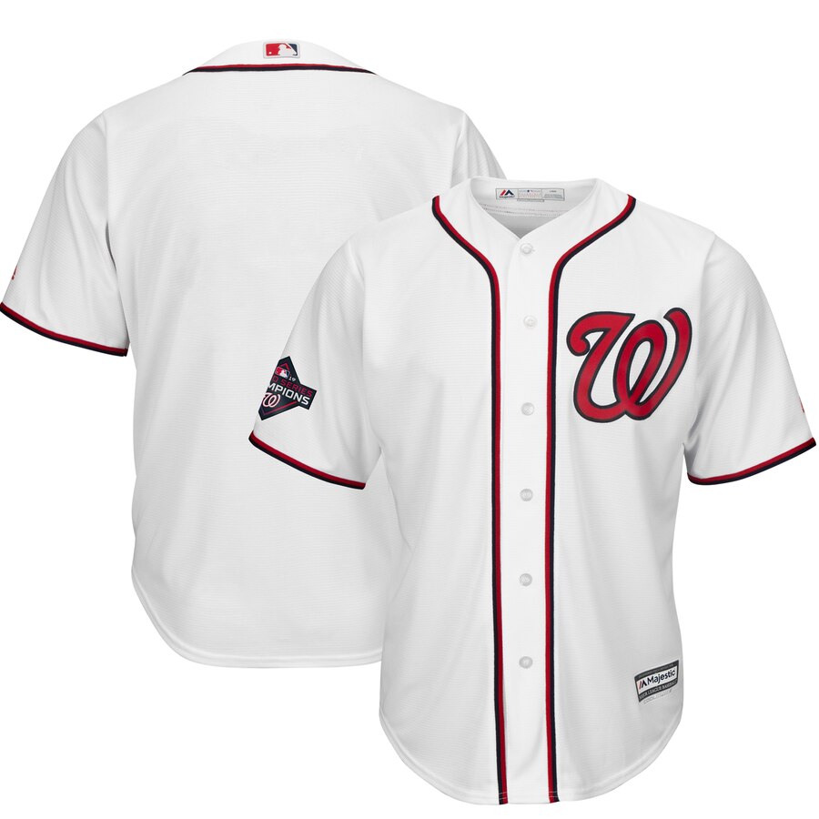 Washington Nationals Majestic 2019 World Series Champions Home Cool Base Patch Jersey White Washington Nationals Majestic 2019 World Series Champions Home Cool Base Patch Jersey White