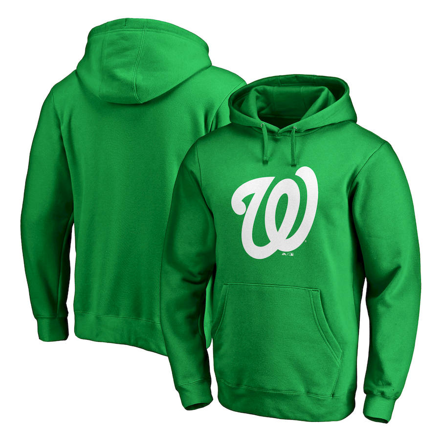 Washington Nationals Majestic St. Patrick's Day White Logo Pullover Hoodie Kelly Green Washington Nationals Majestic St. Patrick's Day White Logo Pullover Hoodie Kelly Green