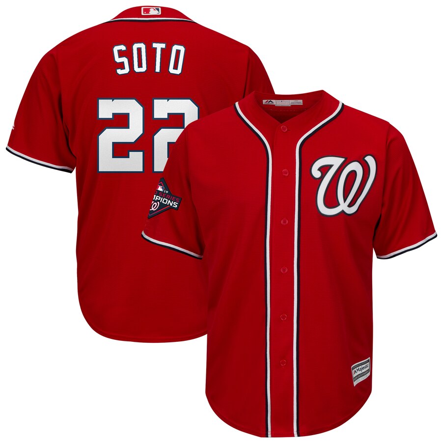 Washington Nationals #22 Juan Soto Majestic 2019 World Series Champions Alternate Big & Tall Cool Base Player Jersey Red Washington Nationals #22 Juan Soto Majestic 2019 World Series Champions Alternate Big & Tall Cool Base Player Jersey Red