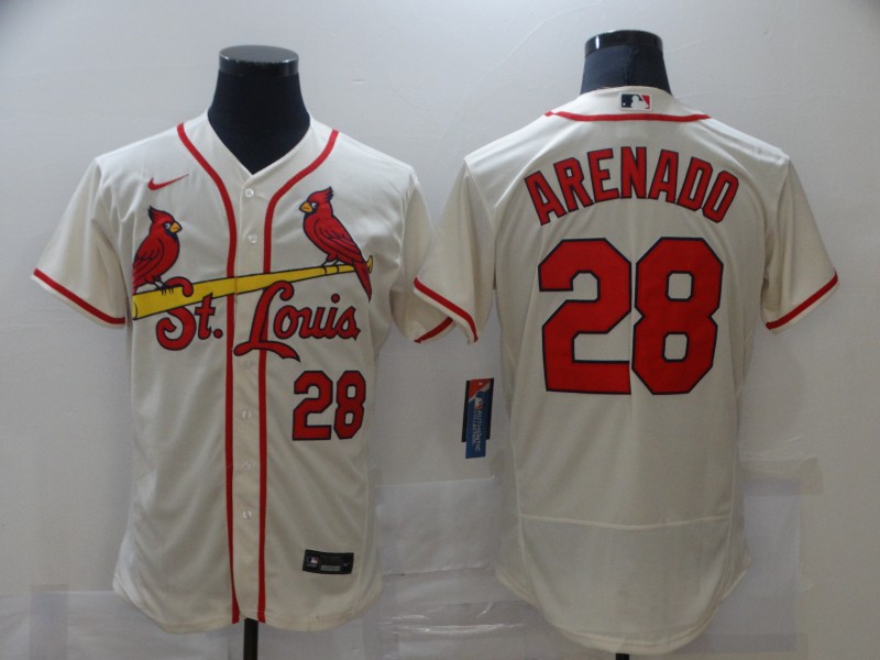 Men's St. Louis Cardinals #28 Nolan Arenado Cream Flex Base Stitched Jersey Men's St. Louis Cardinals #28 Nolan Arenado Cream Flex Base Stitched Jersey
