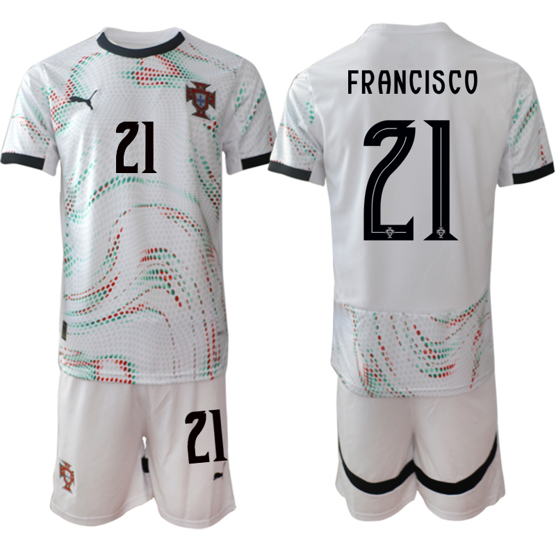 Men's Portugal Team #21 Francisco 2025 White Away Soccer Jersey Suit Men's Portugal Team #21 Francisco 2025 White Away Soccer Jersey Suit