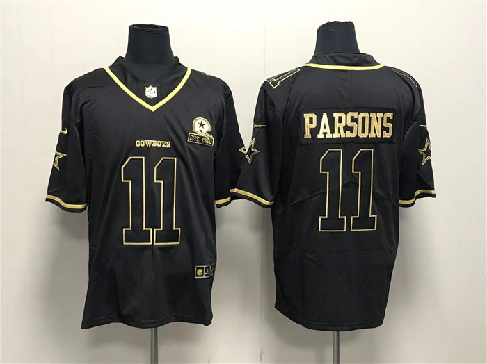 Men's Dallas Cowboys #11 Micah Parsons Black Gold With 1960 Patch And 4-Star C Patch Stitched Jersey Men's Dallas Cowboys #11 Micah Parsons Black Gold With 1960 Patch And 4-Star C Patch Stitched Jersey