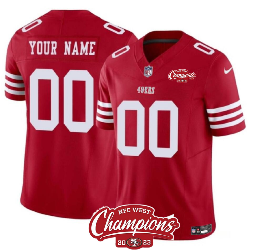 Men's San Francisco 49ers Active Player Custom Red 2023 F.U.S.E. NFC West Champions Patch Stitched Football Jersey Men's San Francisco 49ers Active Player Custom Red 2023 F.U.S.E. NFC West Champions Patch Stitched Football Jersey