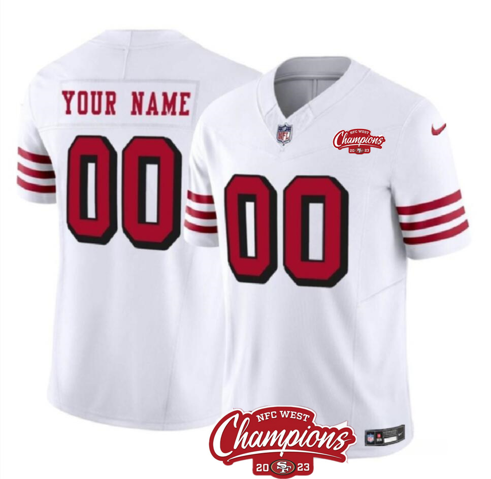 Men's San Francisco 49ers Active Player Custom White 2023 F.U.S.E. NFC West Champions Patch Alternate Stitched Football Jersey Men's San Francisco 49ers Active Player Custom White 2023 F.U.S.E. NFC West Champions Patch Alternate Stitched Football Jersey