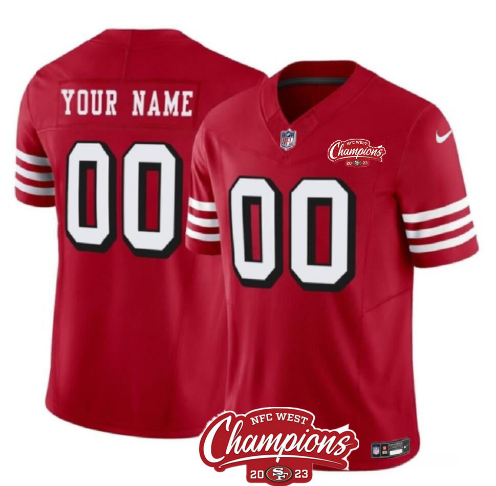 Men's San Francisco 49ers Active Player Custom Red 2023 F.U.S.E. NFC West Champions Patch Alternate Stitched Football Jersey Men's San Francisco 49ers Active Player Custom Red 2023 F.U.S.E. NFC West Champions Patch Alternate Stitched Football Jersey