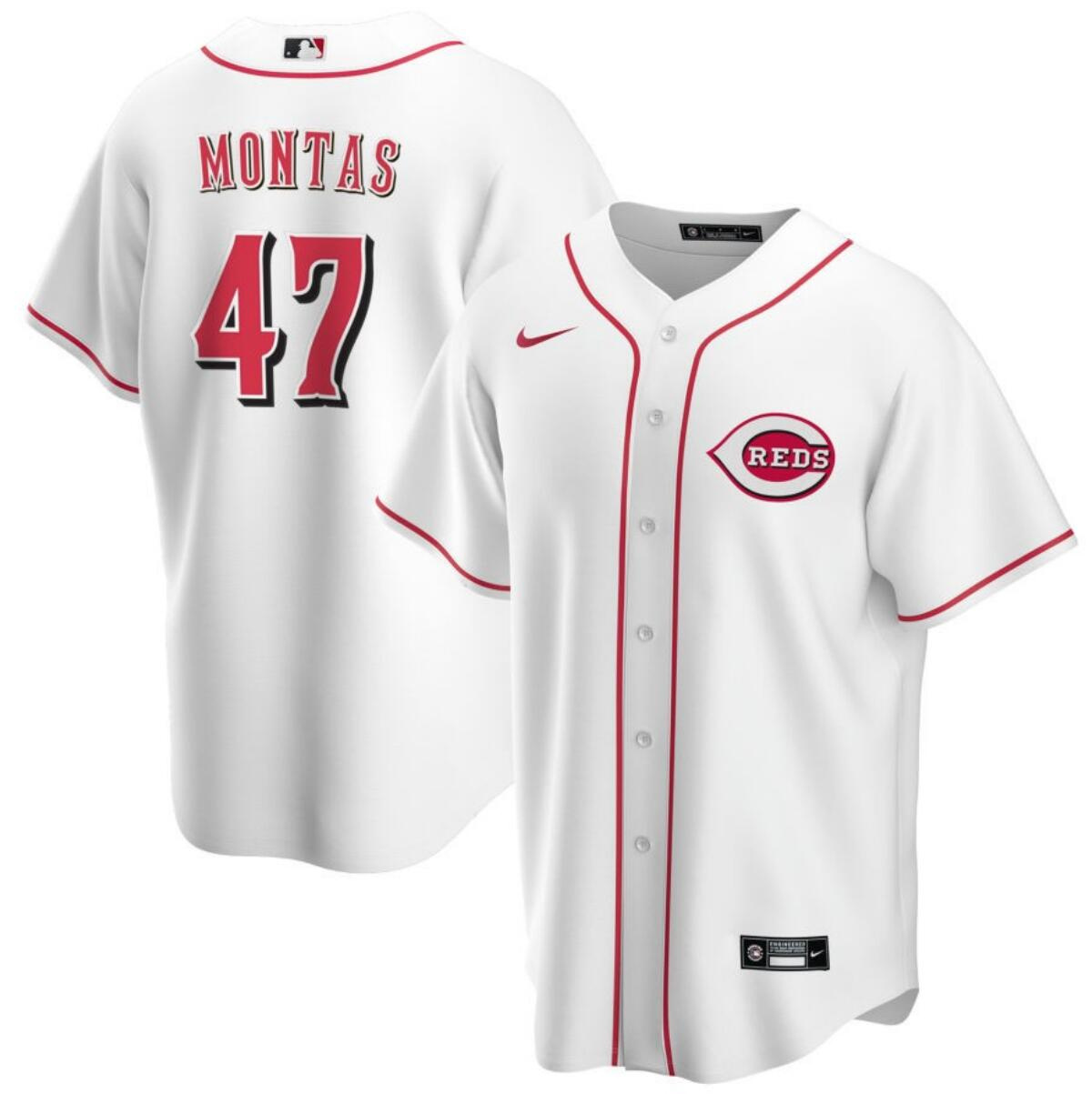 Men's Cincinnati Reds #47 Frankie Montas White Cool Base Stitched Baseball Jersey Men's Cincinnati Reds #47 Frankie Montas White Cool Base Stitched Baseball Jersey