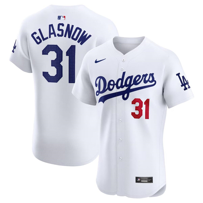 Men's Los Angeles Dodgers #31 Tyler Glasnow White 2024 Home Elite Stitched Jersey Men's Los Angeles Dodgers #31 Tyler Glasnow White 2024 Home Elite Stitched Jersey