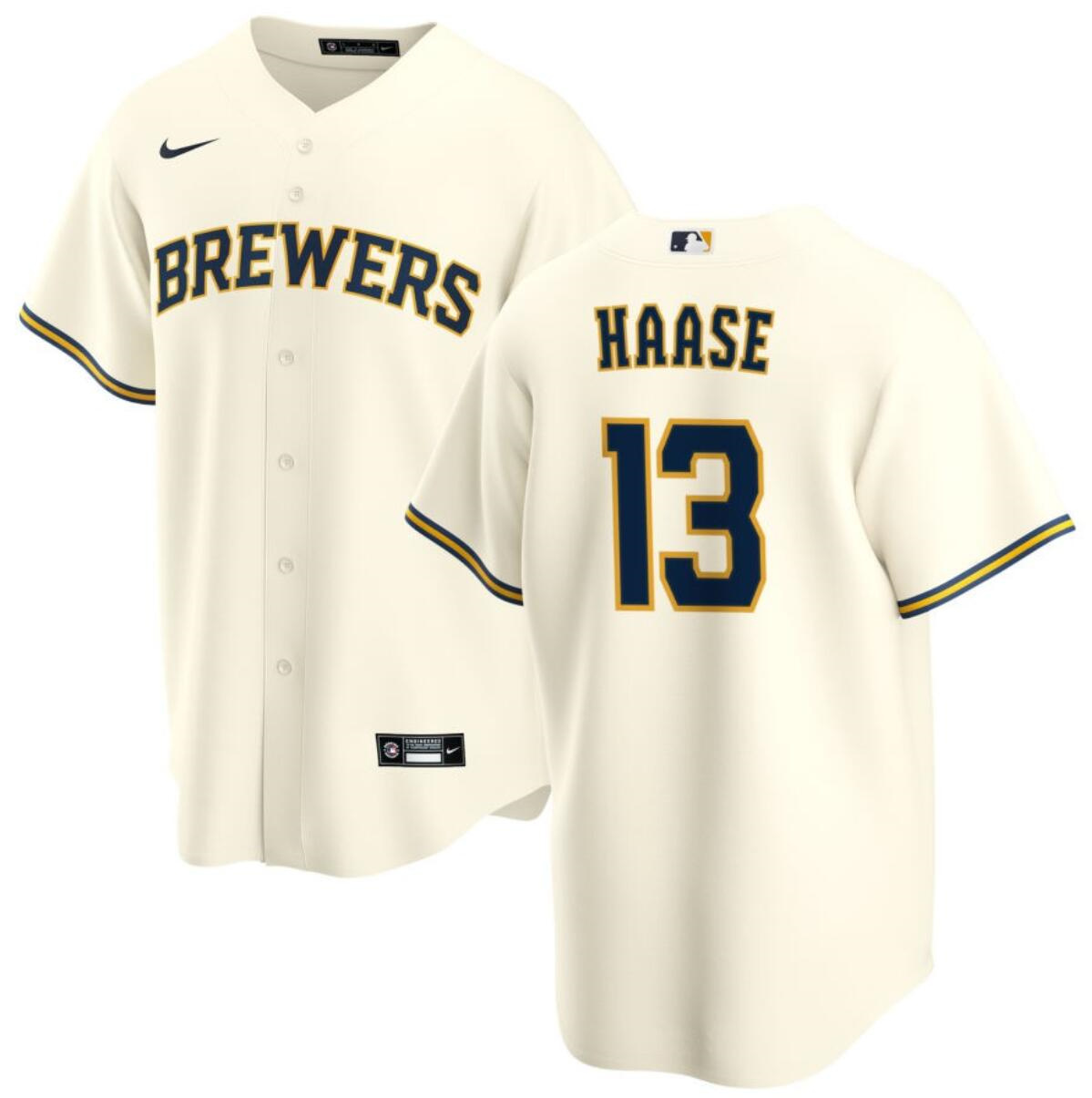 Men's Milwaukee Brewers #13 Eric Haase Cream Cool Base Stitched Jersey Men's Milwaukee Brewers #13 Eric Haase Cream Cool Base Stitched Jersey