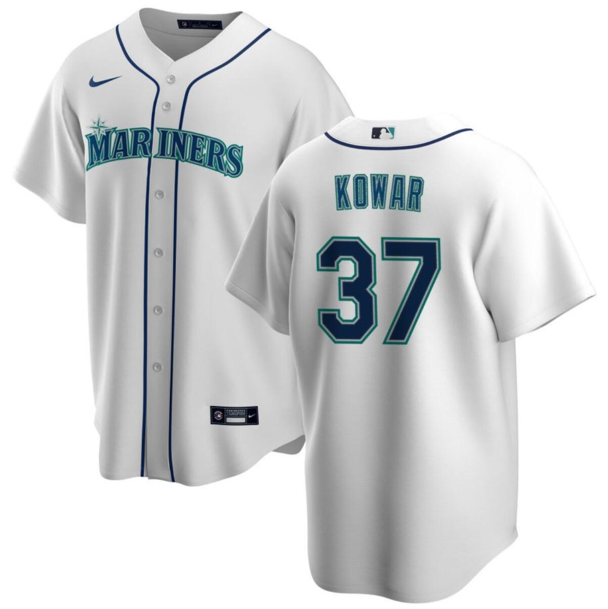 Men's Seattle Mariners #37 Jackson Kowar White Cool Base Stitched jersey Men's Seattle Mariners #37 Jackson Kowar White Cool Base Stitched jersey