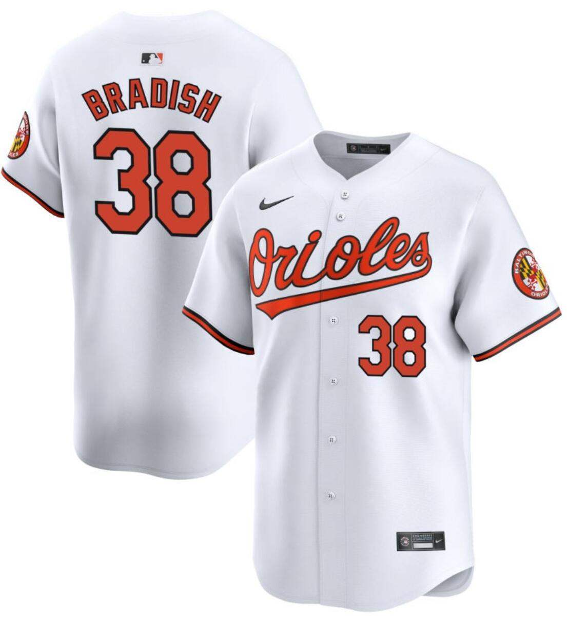 Men's Baltimore Orioles #38 Kyle Bradish White 2024 Home Limited Cool BaseStitched Baseball Jersey Men's Baltimore Orioles #38 Kyle Bradish White 2024 Home Limited Cool BaseStitched Baseball Jersey