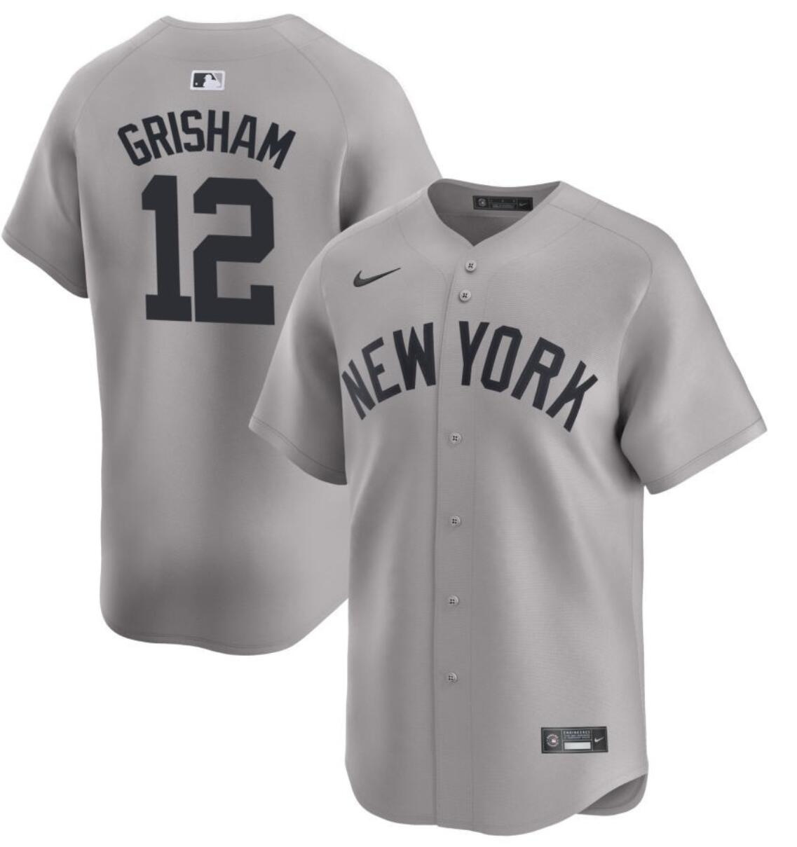 Men's New York Yankees #12 Trent Grisham Gray 2024 Away Limited Cool Base Stitched Baseball Jersey Men's New York Yankees #12 Trent Grisham Gray 2024 Away Limited Cool Base Stitched Baseball Jersey