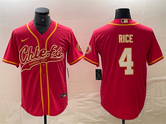 Men's Kansas City Chiefs #4 Rashee Rice Red Cool Base Stitched Baseball Jersey Men's Kansas City Chiefs #4 Rashee Rice Red Cool Base Stitched Baseball Jersey