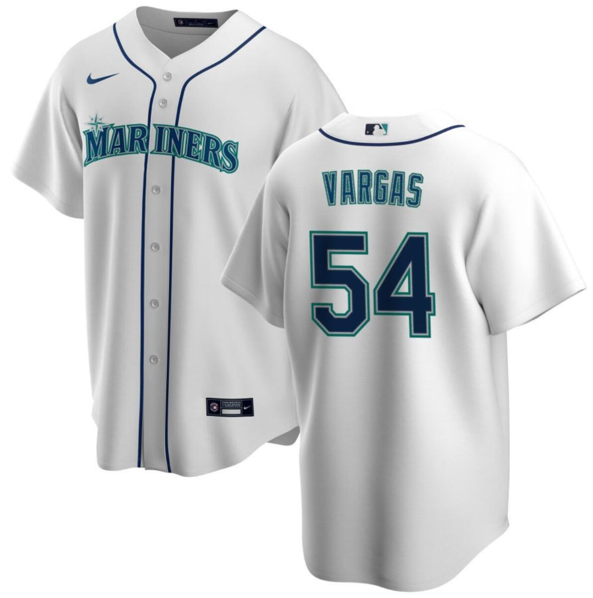 Men's Seattle Mariners #54 Carlos Vargas White Cool Base Stitched jersey Men's Seattle Mariners #54 Carlos Vargas White Cool Base Stitched jersey