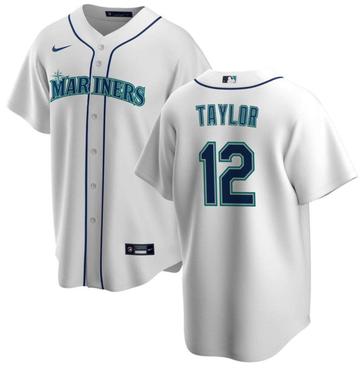 Men's Seattle Mariners #12 Samad Taylor White Cool Base Stitched jersey Men's Seattle Mariners #12 Samad Taylor White Cool Base Stitched jersey