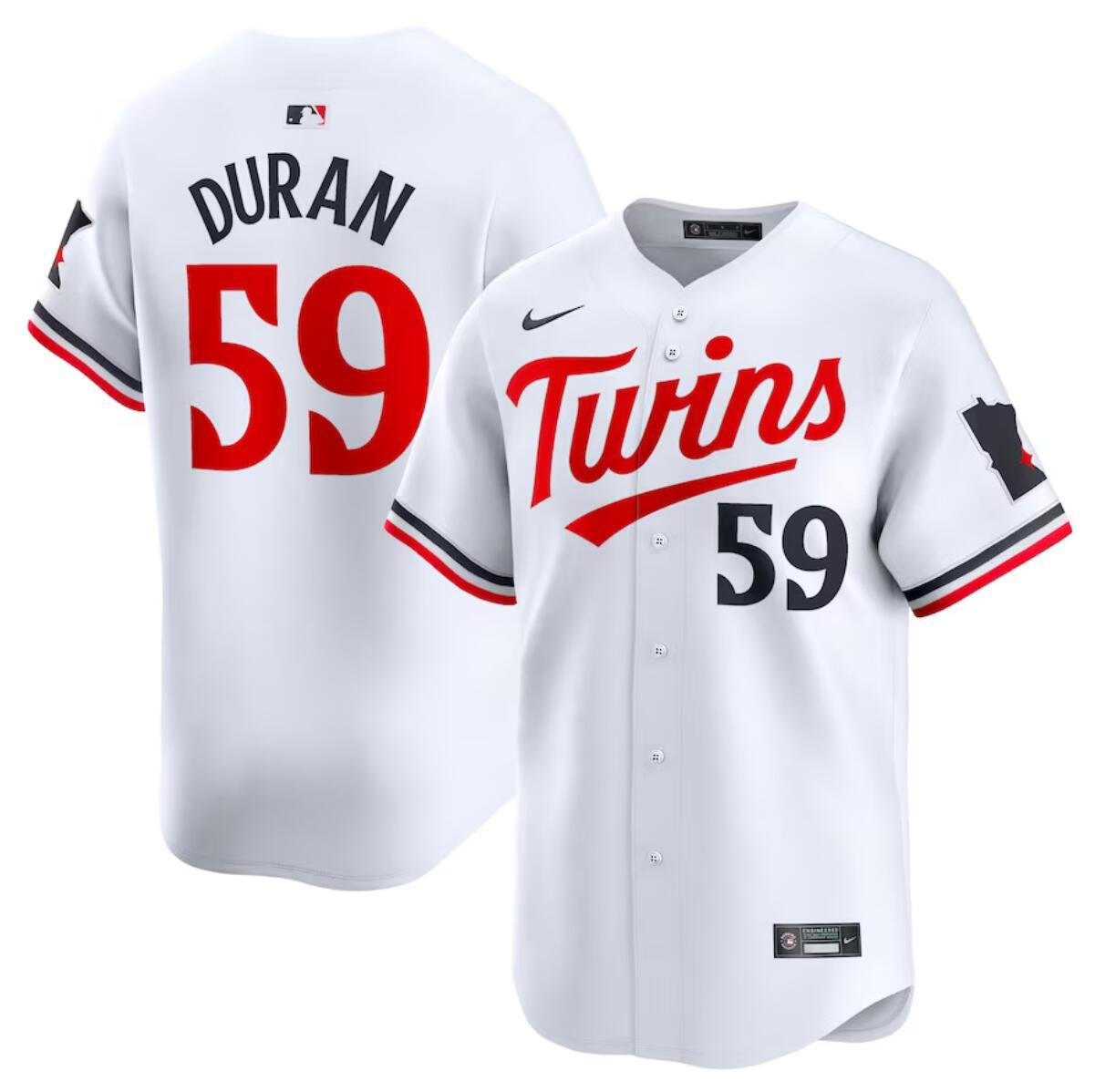 Men's Minnesota Twins #59 Jhoan Duran White 2024 Home Limited Cool Base Stitched Baseball Jersey