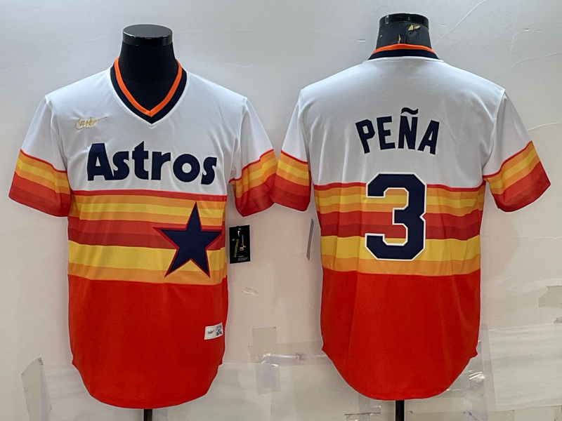 Men's Houston Astros #3 Jeremy Peña Orange Rainbow Cool Base Stitched Jersey Men's Houston Astros #3 Jeremy Peña Orange Rainbow Cool Base Stitched Jersey