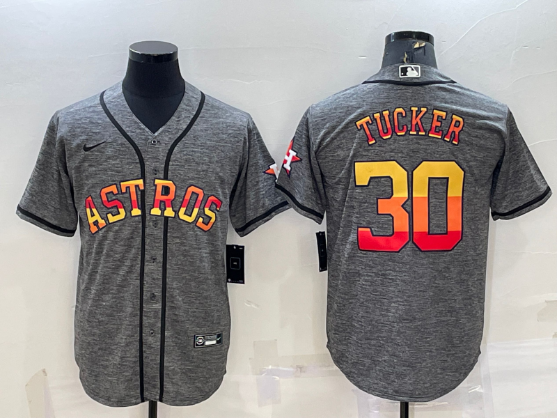 Men's Houston Astros #30 Kyle Tucker Grey Cool Base Stitched Baseball Jersey Men's Houston Astros #30 Kyle Tucker Grey Cool Base Stitched Baseball Jersey