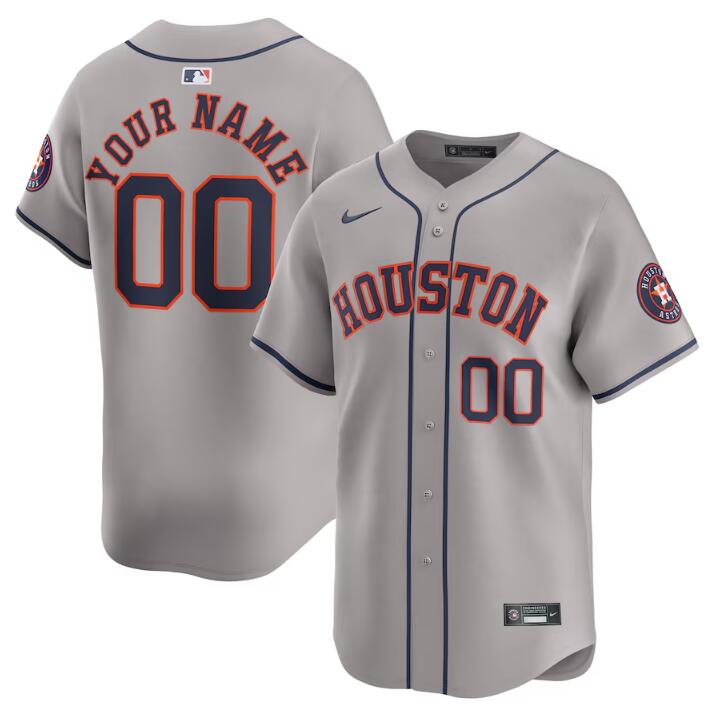 Men's Houston Astros Active Player Custom Grey 2024 Away Limited Stitched Baseball Jersey Men's Houston Astros Active Player Custom Grey 2024 Away Limited Stitched Baseball Jersey
