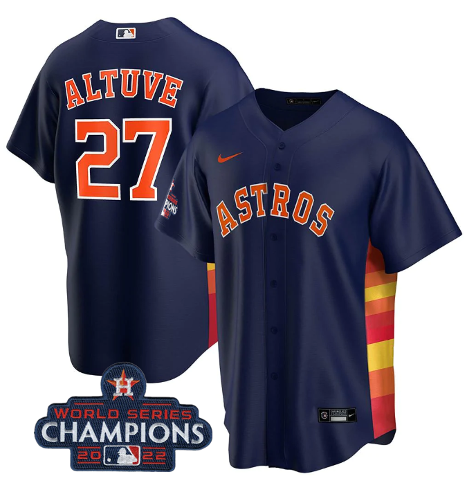 Men's Houston Astros #27 Jose Altuve Navy 2022 World Series Champions Home Stitched Baseball Jersey Men's Houston Astros #27 Jose Altuve Navy 2022 World Series Champions Home Stitched Baseball Jersey