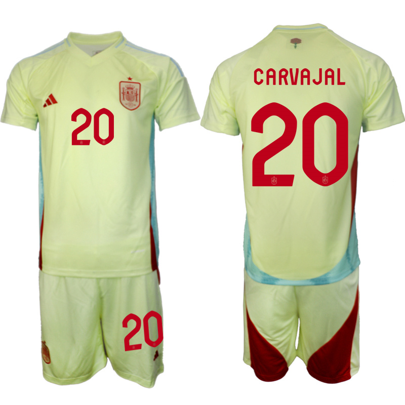Men's Spain Team #20 Dani Carvajal 2024-25 Yellow Away Soccer Jersey Suit
